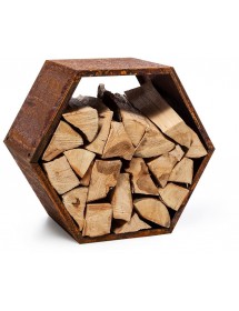 Range bûches hexagonal modulable HARENA en acier rouillé