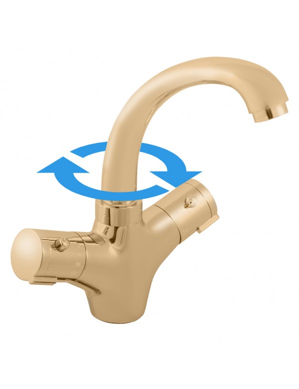 Mitigeur lavabo thermostatique en laiton doré Mitigeur lavabo thermostatique en laiton doré