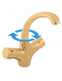 Mitigeur lavabo thermostatique en laiton doré brossé