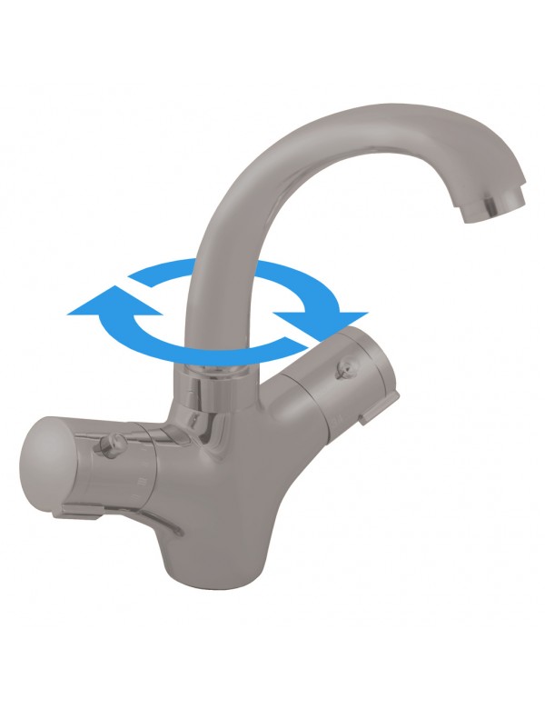 Mitigeur lavabo thermostatique en laiton gris métal poli Mitigeur lavabo thermostatique en laiton gris métal poli