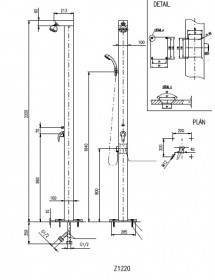 Douche de Piscine en chrome ZAHRA avec rince pieds 220cm