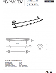 Porte-serviettes mural double ALFA en zinc 62cm