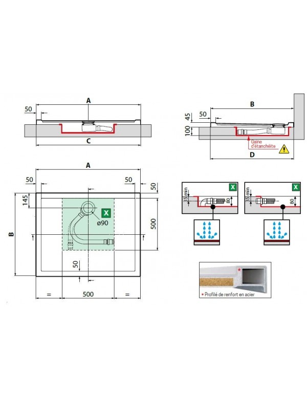 Receveur de douche carré NOVELLINI OLYMPIC noir 90x90 cm avec bonde H 4,5cm