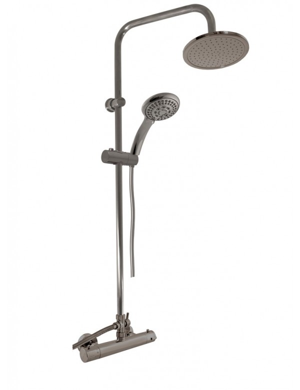 Colonne de douche murale thermostatique en laiton gris métal brossé H. 109 cm