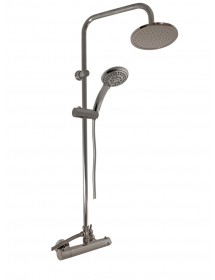 Colonne de douche murale thermostatique en laiton gris métal brossé H. 109 cm