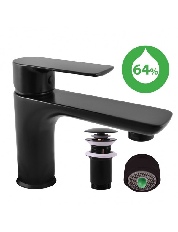 Mitigeur lavabo économique VLTAVA en laiton noir avec siphon
