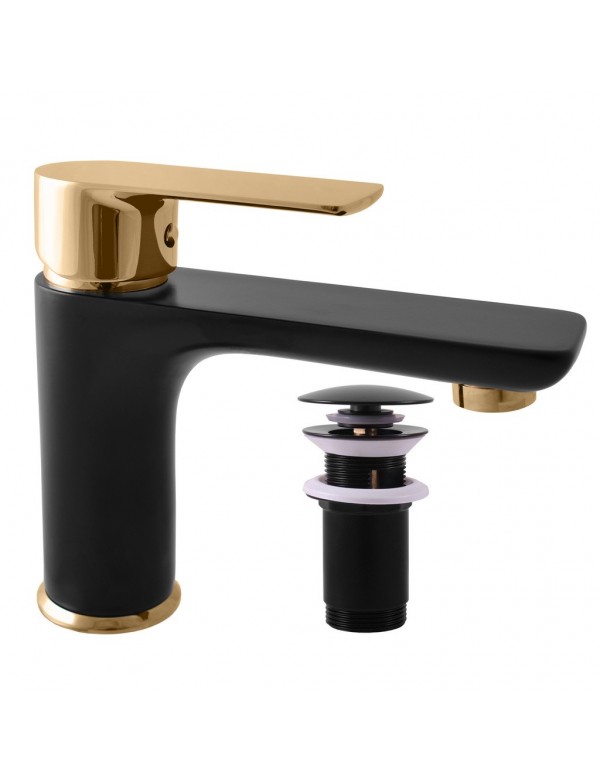 Mitigeur lavabo VLTAVA en laiton doré noir mat avec pop-up