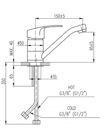 Mitigeur lavabo KONGO à long bec en laiton chromé