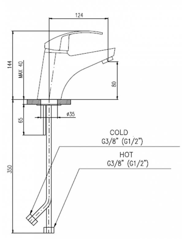 Mitigeur lavabo MISSISSIPI en laiton chromé avec pop-up