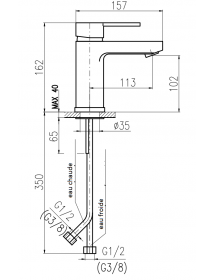 Mitigeur lavabo ZAMBEZE en laiton chromé sans siphon