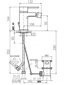 Mitigeur bidet ZAMBEZE en laiton chromé avec siphon
