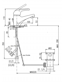 Mitigeur lavabo SAZAVA en laiton chromé avec siphon