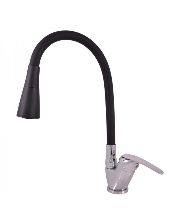 Mitigeur évier flexible à mémoire de forme SAZAVA en laiton chromé noir Mitigeur évier flexible à mémoire de forme SAZAVA en laiton chromé noir