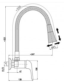 Mitigeur évier mural flexible à mémoire de forme
