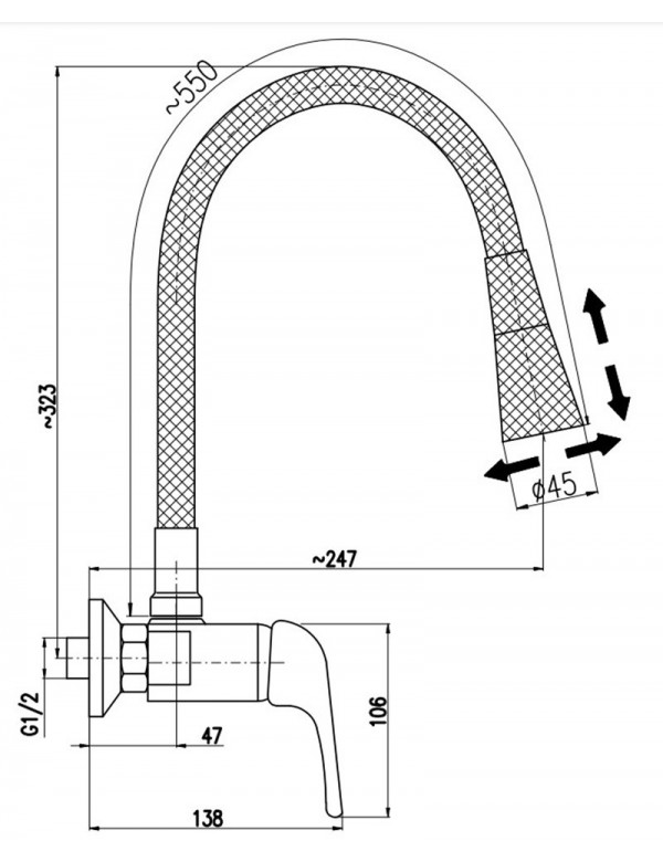 Mitigeur évier flexible à mémoire de forme SAZAVA en laiton chromé blanc
