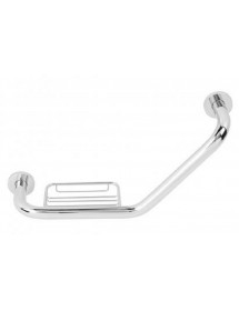 Barre de maintien coudée OMEGA en chrome avec porte savon 40x25x13cm