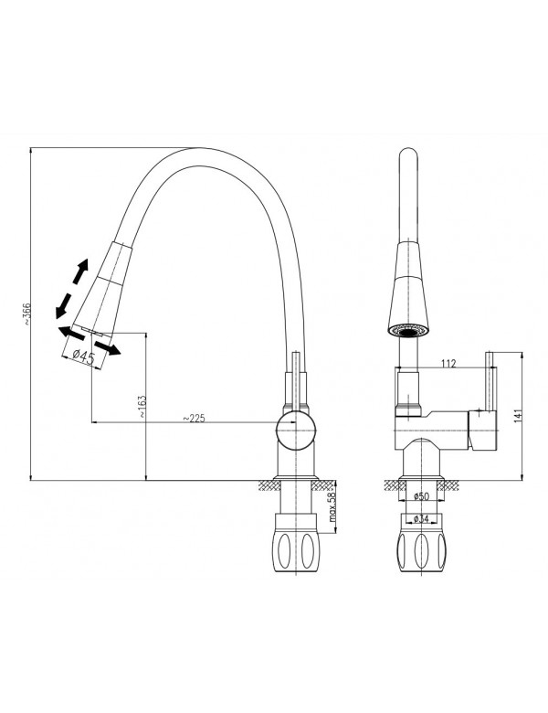 Mitigeur évier mural flexible à mémoire de forme SEINA en laiton noir