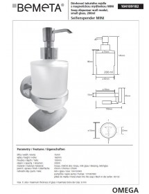 Distributeur de savon + porte-savon magnétique en laiton chromé OMEGA Distributeur de savon + porte-savon magnétique en laiton chromé OMEGA