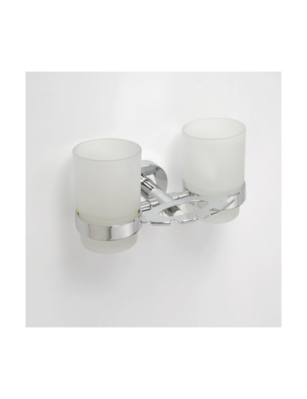 Porte brosse à dents et porte-verre mural double OMEGA avec les verres 19x9,5x12,5cm Porte brosse à dents et porte-verre mural double OMEGA avec les verres 19x9,5x12,5cm