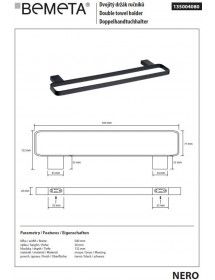Porte-serviette double en laiton noir NERO 50 x13,2 x2 cm