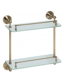 Double étagère en verre double RETRO en laiton 40x42x12 cm