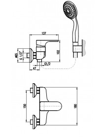 Mitigeur douche sans douchette YUKON en laiton gris métal brossé