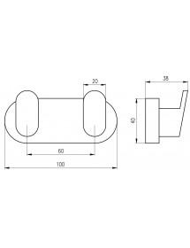 Patère double YUKON en laiton noir mat 10 cm