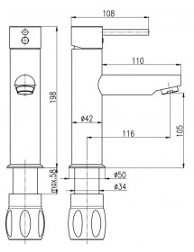 Mitigeur lavabo SEINA en laiton doré H. 19,8 cm