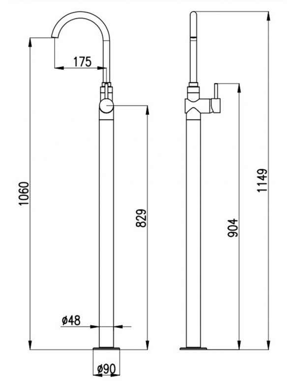 Mitigeur lavabo sur pied SEINA en laiton doré H. 115 cm