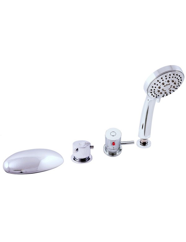 Mitigeur baignoire thermostatique 4 trous avec inverseur en laiton chromé