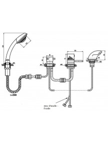 Mitigeur baignoire thermostatique 4 trous avec inverseur en laiton chromé