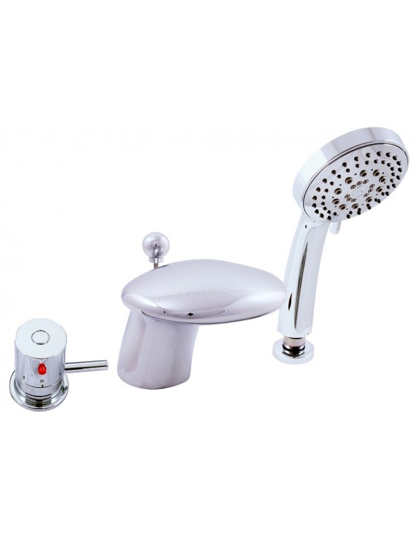 Mitigeur baignoire thermostatique 3 trous avec cascade en laiton chromé Mitigeur baignoire thermostatique 3 trous avec cascade en laiton chromé