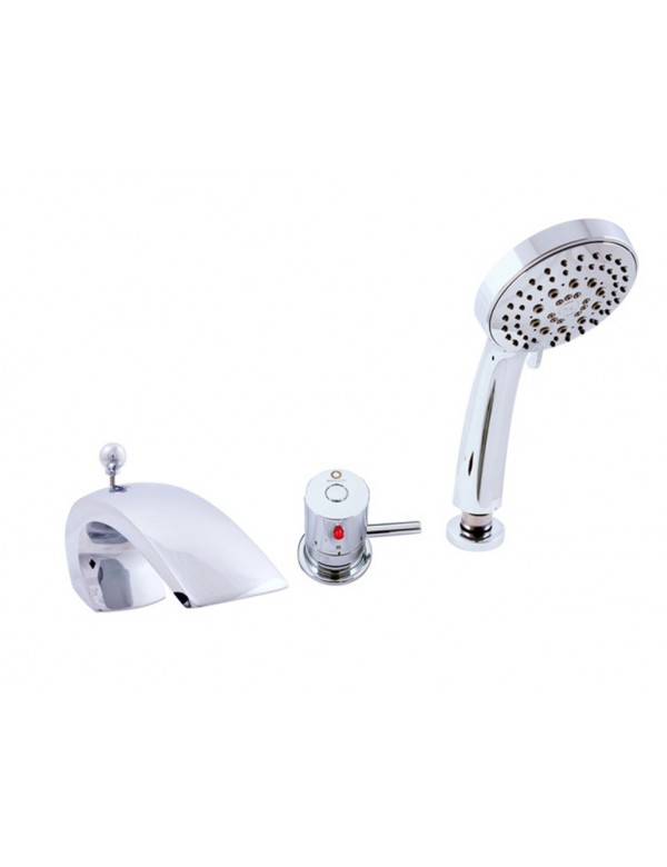 Mitigeur baignoire thermostatique avec cascade 3 trous en laiton chromé Mitigeur baignoire thermostatique avec cascade 3 trous en laiton chromé