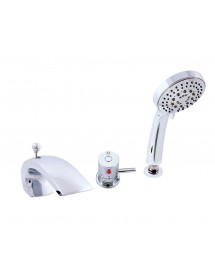Mitigeur baignoire thermostatique avec cascade 3 trous en laiton chromé