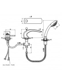 Mitigeur baignoire thermostatique avec cascade 3 trous en laiton chromé