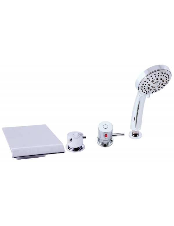 Mitigeur baignoire avec cascade thermostatique 4 trous en laiton chromé Mitigeur baignoire avec cascade thermostatique 4 trous en laiton chromé