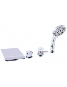 Mitigeur baignoire avec cascade thermostatique 4 trous en laiton chromé