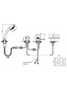 Mitigeur baignoire avec cascade thermostatique 4 trous en laiton chromé