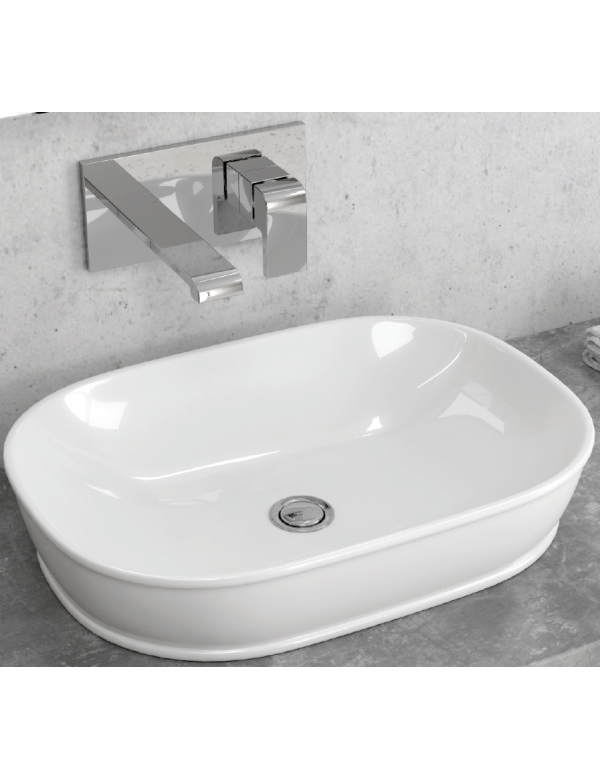 Vasque ovale sans trou à poser GENESIS sur un meuble de bain 37x52x10 cm Vasque ovale sans trou à poser GENESIS sur un meuble de bain 37x52x10 cm