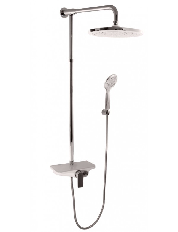 Colonne de douche MURRAY avec étagère en solid surface blanc H. 170 cm Colonne de douche MURRAY avec étagère en solid surface blanc H. 170 cm