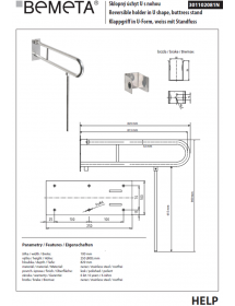 Barre d'appui relevable U+jambe d'appui HELP 813 acier inox. 82,9x80cm