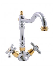 Mélangeur lavabo MORAVA RETRO pivotant en laiton chromé doré