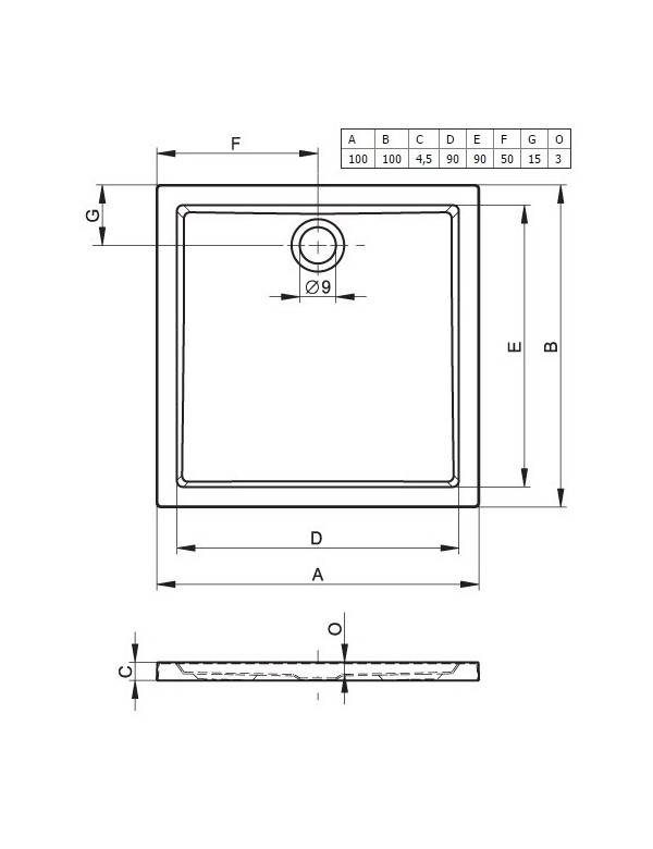 Receveur de douche acrylique carré RIHO ZURICH 260 100x100x4,5 cm