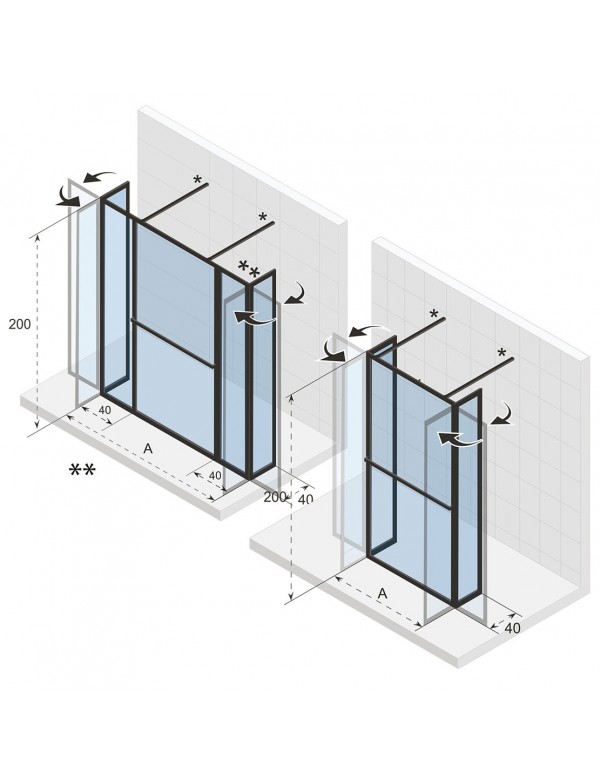 Paroi de douche italienne LUCID 404 swing RIHO 90x40x200 cm