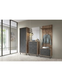 Commode à chaussures BILBAO coloris chêne tabac et gris mat 63,4x40 x56 cm