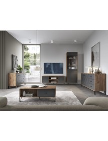 Vaisselier à porte réversible BILBAO coloris chêne et gris mat 194,6 cm