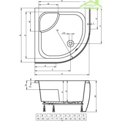 Receveur de douche acrylique quadrant avec assise et tablier RIHO 343 90x90x35cm