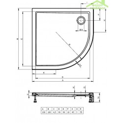 Receveur de douche acrylique quadrant  RIHO DAVOS 285 100x100x4,5 cm avec pieds et tablier