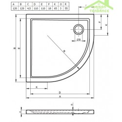 Receveur de douche acrylique quadrant  RIHO DAVOS 289 120x120x4,5 cm avec pieds et tablier