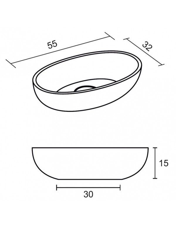 Vasque à poser gris mat ESCALA RIHO 55x32 cm solid surface
